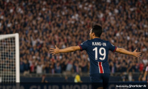 PSG players celebrate a goal against Atletico Madrid at the 2025 FIFA Club World Cup in Rose Bowl Stadium
